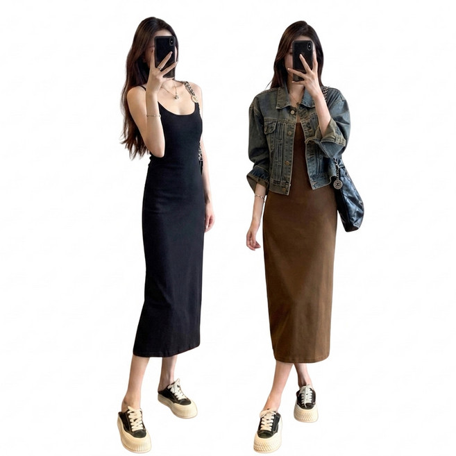 슬림핏 스판 끈나시 롱원피스 여름 데일리룩 W2TS005