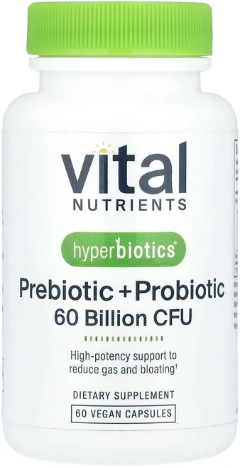 Vital Nutrients 하이퍼바이오틱스® 프리바이오틱스 + 프로바이오틱스 비건 캡슐 60정 112653, 1개 - 쿠팡