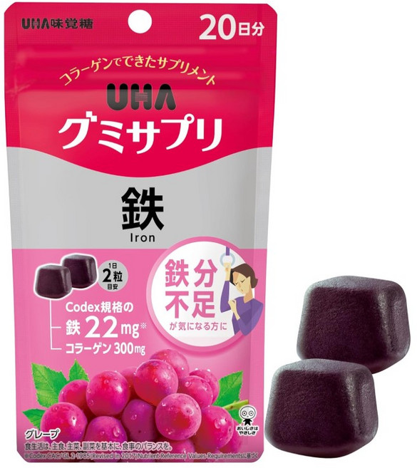 UHA 鐵質補充軟糖 葡萄口味 20日份, 1套, 40顆
