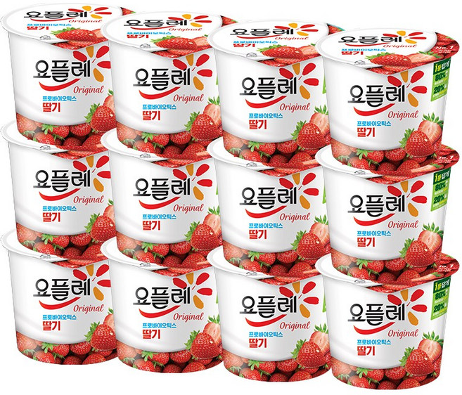 빙그레 요플레 딸기홈180g무료배송, 180g, 12개