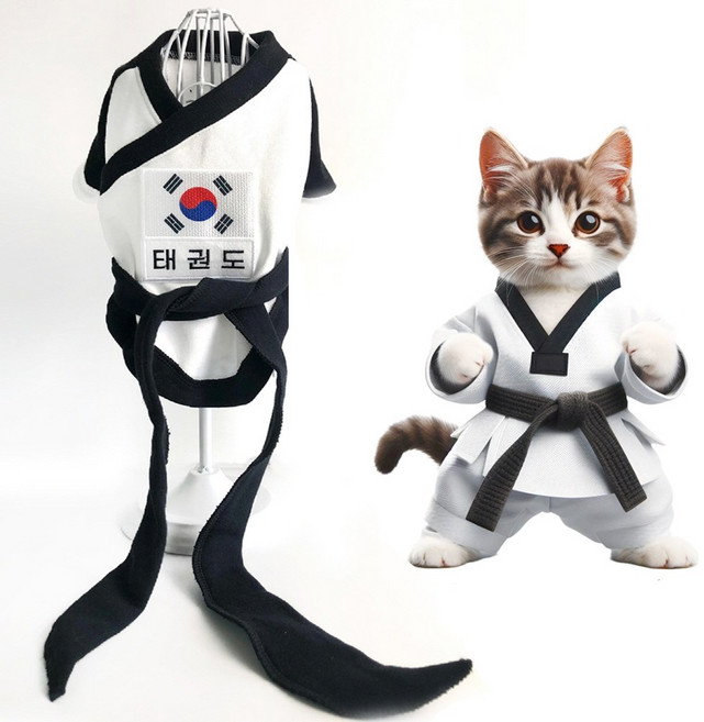 강아지 겨울옷 기모 티셔츠 실내복 태권도복, 화이트, 1개