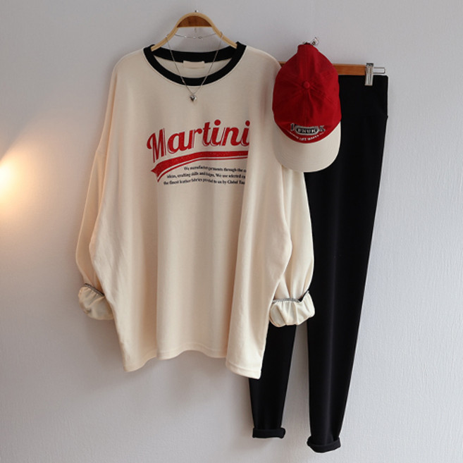 긴팔 티셔츠 오버핏 마티니배색박스티