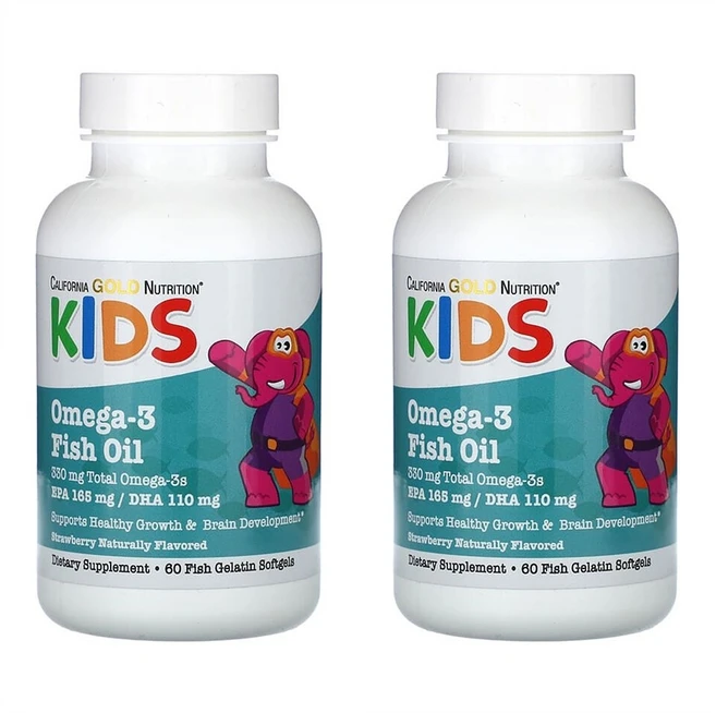 캘리포니아골드뉴트리션 어린이용 오메가-3 피쉬 오일 천연 딸기 맛 피쉬 젤라틴 소프트젤 60 정, 2팩, 60정 - 쿠팡