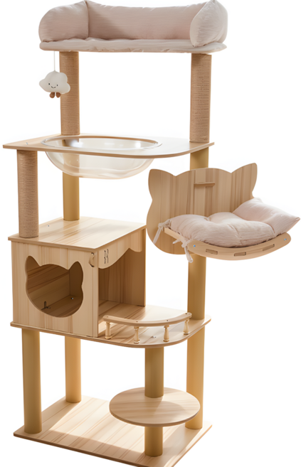 아그다 캣 타워 5단 구름타워 숨숨집 투명해먹, 1개, 베이지
