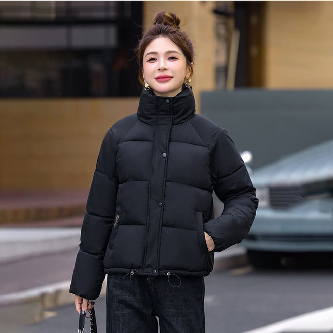 ORZQU 겨울 여성 스탠드카라 숏기장 따뜻한 패딩 집업 루즈핏 트렌디 패션 심플 도톰 상의 아우터