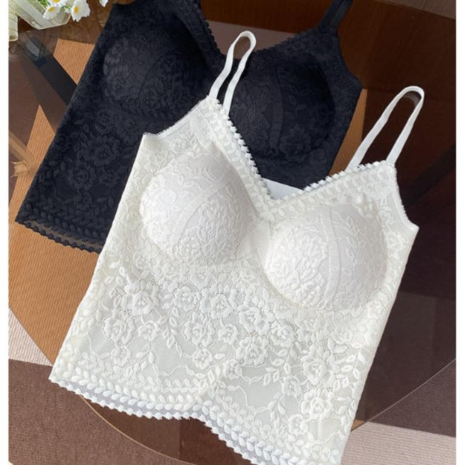 젬버트 여성 러블리 브이넥 물결 레이스 캡내장 브라탑 이너웨어 나시