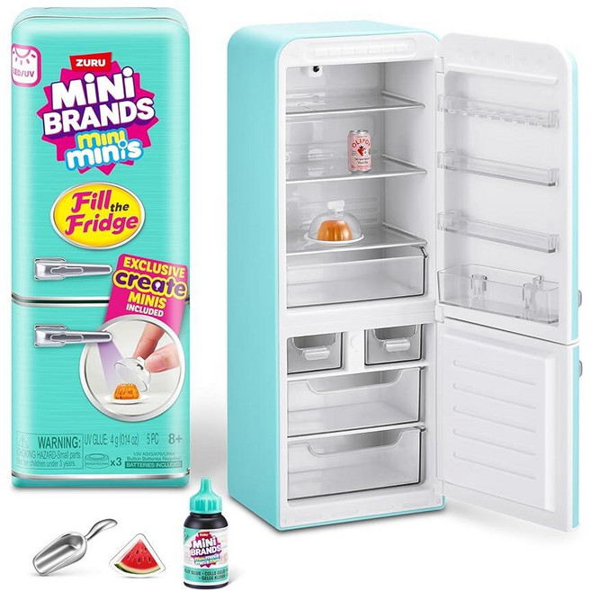 정품++ 미니브랜드 Mini Brands 주루 ZURU 의 Fill The Fridge 놀이 세트 UV 조명 포함 수집품 DIY 레진 플레이 독점 레시피 식용 불가, 1개