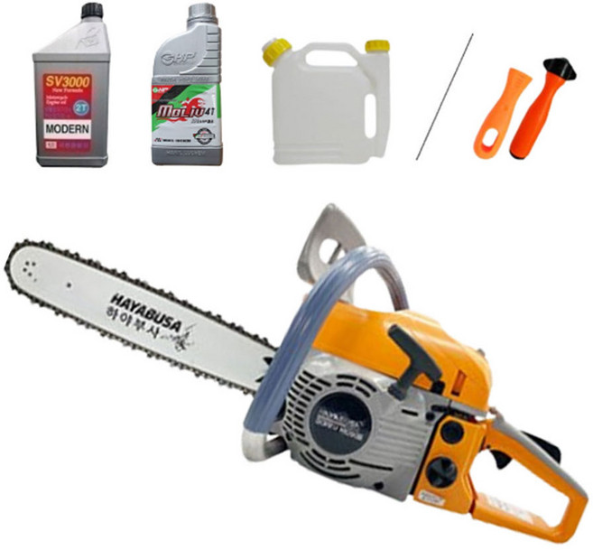 하야부사 고출력 엔진톱 H5200 III 가벼운 체인톱 46cc EZ스타트 일산캬브레다 18인치 가이드바 엔진오일 체인오일 포함, 1개