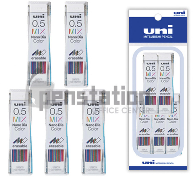 미쯔비시 유니 샤프심 나노다이아 0.5mm 컬러 샤프심 믹스 세트, 5개
