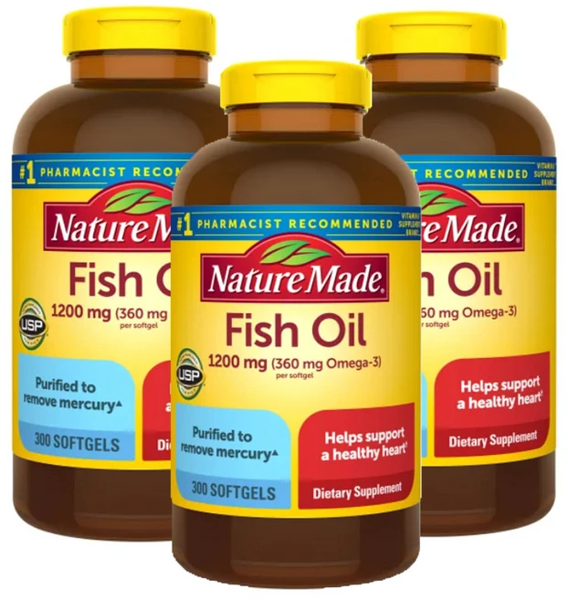 [정품 미국 배송] 네이쳐 메이드 피쉬오일 1200mg 300정(소프트젤) 대용량 오메가, 1개, 900정 - 쿠팡