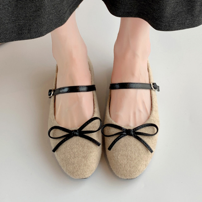 [메르나뛰] 자체제작 러블리 라운드토 쿠션 밴딩 리본 메리제인 플랫 단화 ME500