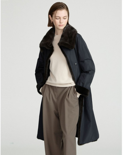 닥스 [LUXURY FUR] 블랙 소재배색 리버시블 위즐 밍크 모피 롱코트 YMDLCO5D655BK