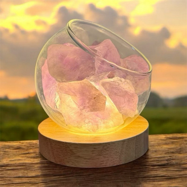 紫水晶香氛燈 LED三色調光燈座 擴香石精油燈 氛圍夜燈, 搭紫水晶（開，助考運）智慧