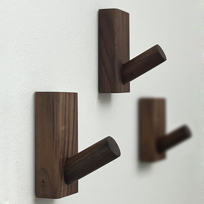 무타공 접착 월넛 우드 옷걸이 후크, 5개