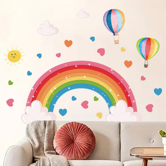 태쓰 아이방 꾸미기 인테리어 벽 데코 스티커, 무지개