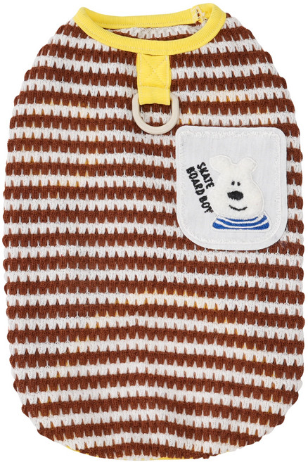 넥스트엣지 펫파션 통기성 좋은 니트 짜임 D링 산책복 강아지 티셔츠 애견옷, 1개, 브라운 스트라이프