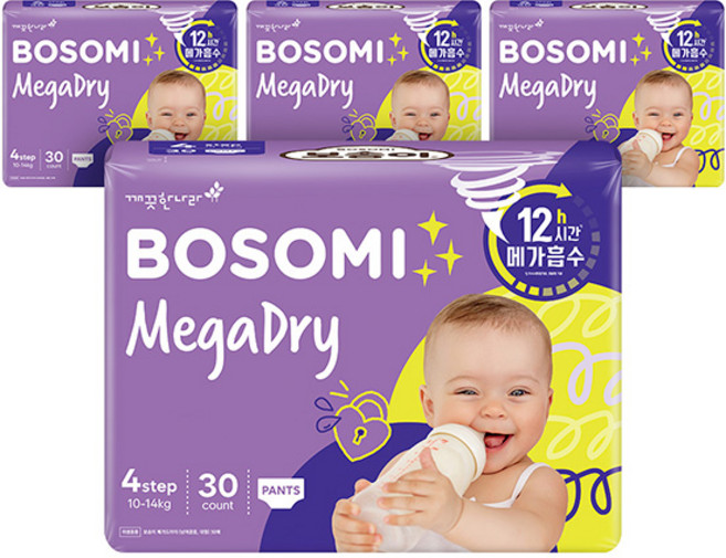 보솜이 기저귀 NEW 메가드라이 팬티 대형 30매 x4팩, 대형(L), 단품