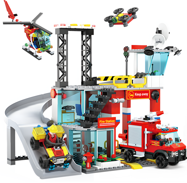 Wakku 시티 소방서 레고호환블록 소방차 비행기 피규어 4in1 블럭세트 pcs651어린이날선물, 1개