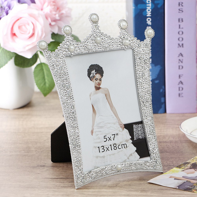 진주 왕관 사진액자(5x7) 인테리어 탁상 결혼 액자, 1개