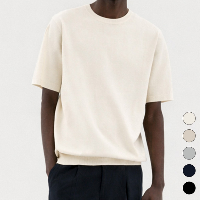 트래드클럽 베리 베이직 사계절 라운드 반팔 니트 (5컬러 M~5XL)