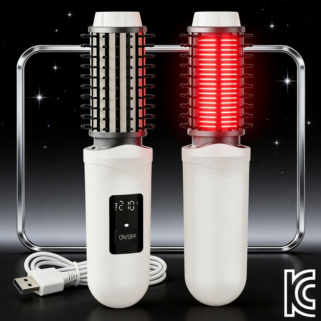 휴대용 무선 고데기 모발 손상 없는 음이온 고데기 매직기 3단 온도조절 헤어 뿌리 볼륨 고데기 충전식 여행 출장 외출용 고데기 스트레이트 웨이브, 회색