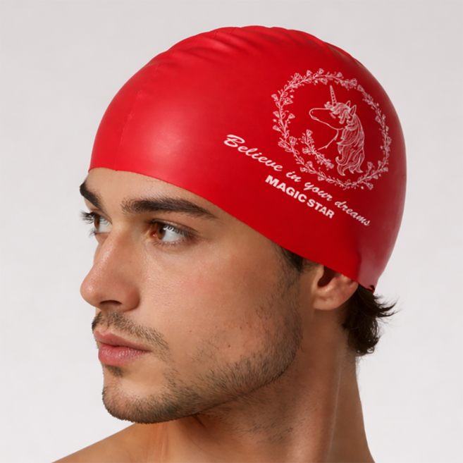 매직스타 유니콘 수모 (+1cm컴포트/ +3cm컴포트Plus 실리콘 수영모 MSW3US04), 레드, 1개