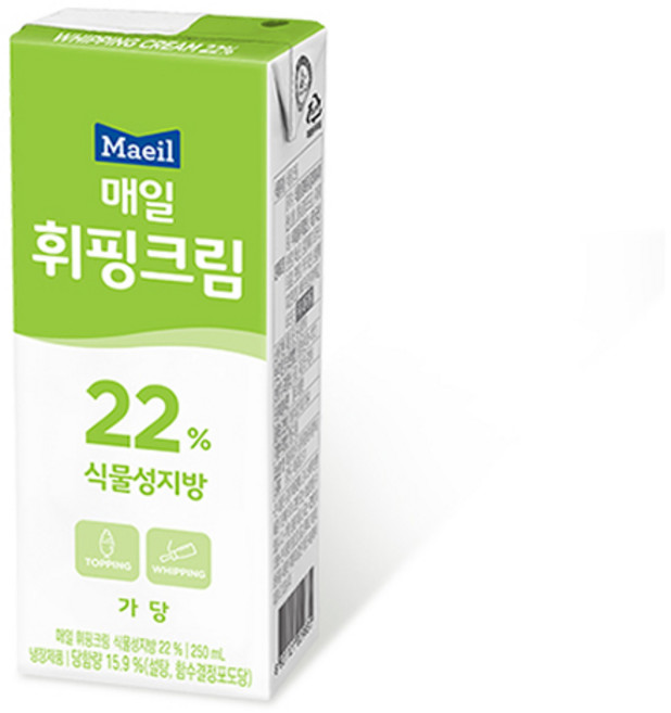 매일 휘핑크림 22％ 식물성지방 250mLx6팩/가당/무배, 250ml