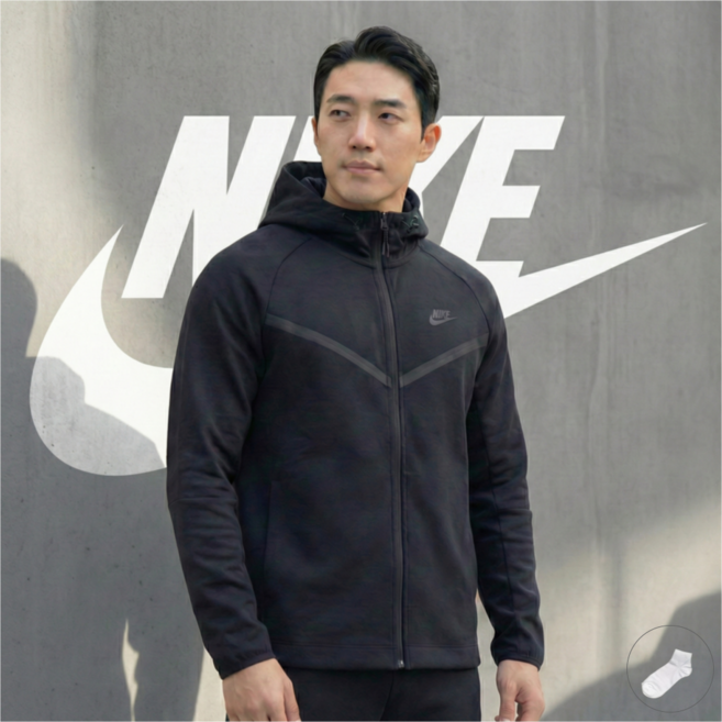 [백화점정품] 나이키 바람막이 남성 테크 윈드러너 우븐 풀집 후드 경량 재킷(카뭉 양말 증정)
