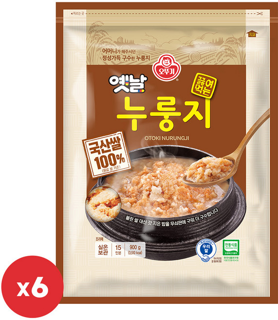 오뚜기 옛날 구수한 끓여먹는 누룽지, 900g, 6개