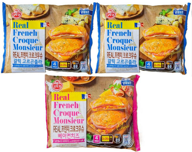 오뚜기 냉장_리얼 프렌치 크로크무슈 갈릭고르곤졸라 (130Gx4) 2개 + 베이컨치즈 (130Gx4) 1개 520g, 6세트