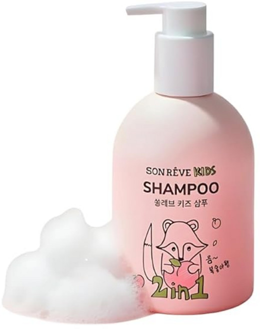 SONREVEKids 손레브 키즈 린스 인 샴푸 무첨가 민감한 피부 저자극 테스트 눈에 어려움 한국 약산성 어린이 끈적 거리지 않음 자연 유래 300ml Peach Coco 복숭아, 1개, 1g