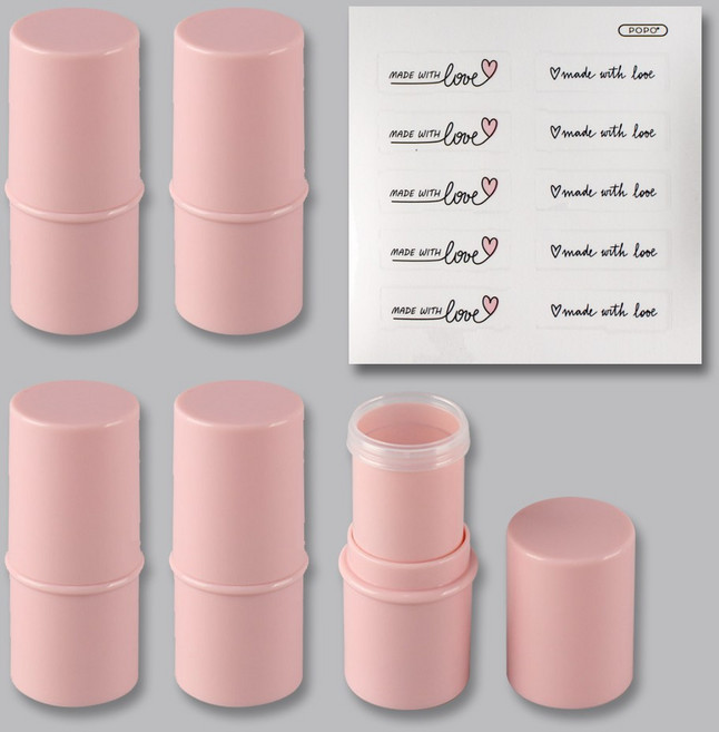 포포라운지 립밤용기 선스틱 케이스 로션바 공병 고체향수 만들기 재료, 1개, 핑크 5개+스티커 1장