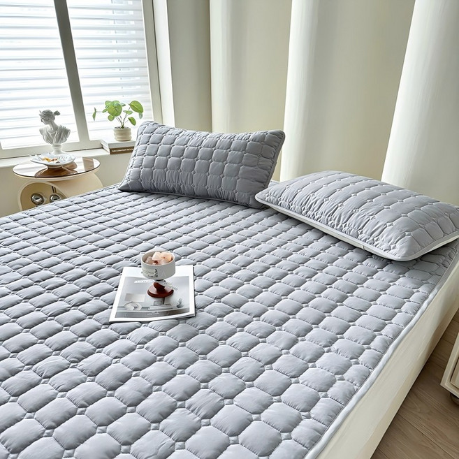 Roomxyd 침대패드 매트리스 커버 사계절 누빔 매트리스 방수커버 방수패드 고정밴드형, 그레이