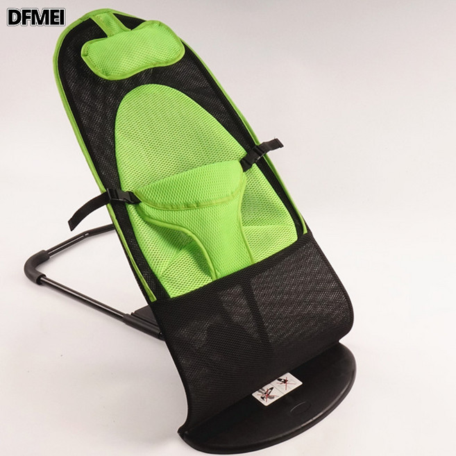 DFMEI 嬰兒搖搖椅哄娃哄寶寶哄睡搖籃躺椅可摺疊可調節搖搖椅安撫椅, 綠色+枕頭款