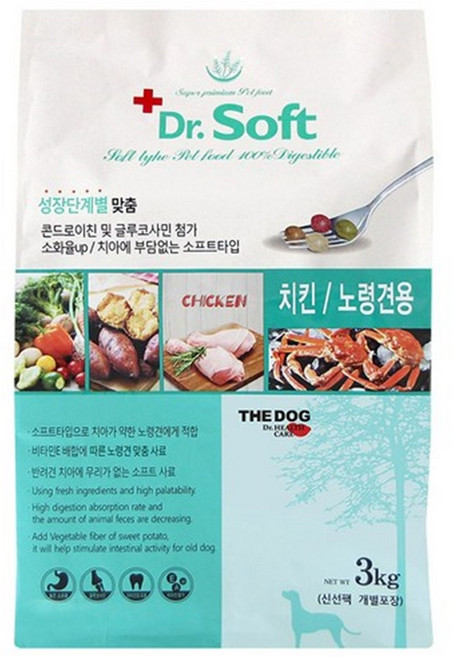 더독 노령견용 강아지 닥터 소프트 사료, 닭, 3kg, 1개