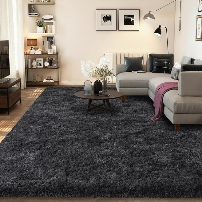 KOGSA 9x12 Large Area Rugs for Living Room Charcoal Gray Ultra Fluffy Plush Rug Room Bedroom Thi