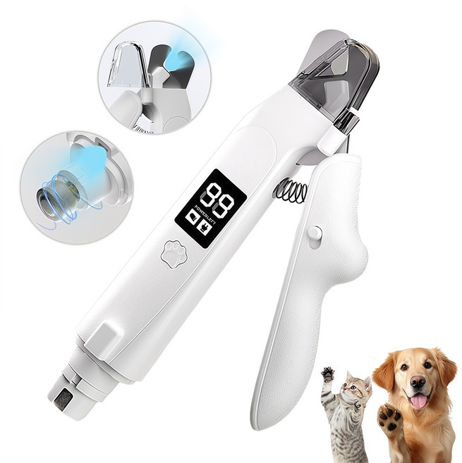AOX 반려동물 LED 발톱깎이 전동 발톱다듬기 그라인더 안전 2in1, 화이트, 1개