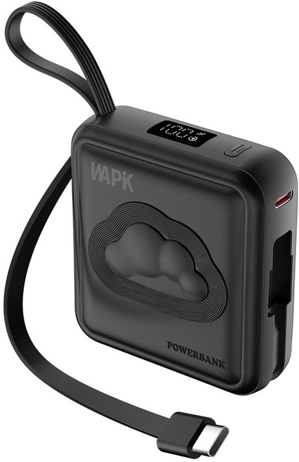 WAPIK 고속충전 일체형 미니 보조배터리 M2 C타입 잔량표시 10000mAh 22.5W, 블랙