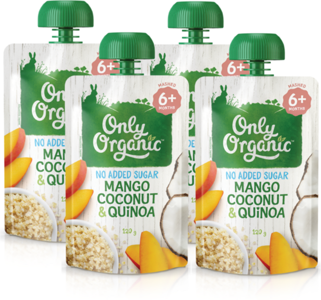 Only Organic 온리오가닉 이유식 퓨레 6개월부터, 4개, 120g, (망고+코코넛+퀴노아) 혼합맛