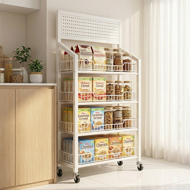 Fowod 탄탄하고 견고한 다용도 수납 선반 간식 진열대, 4단, 흰색