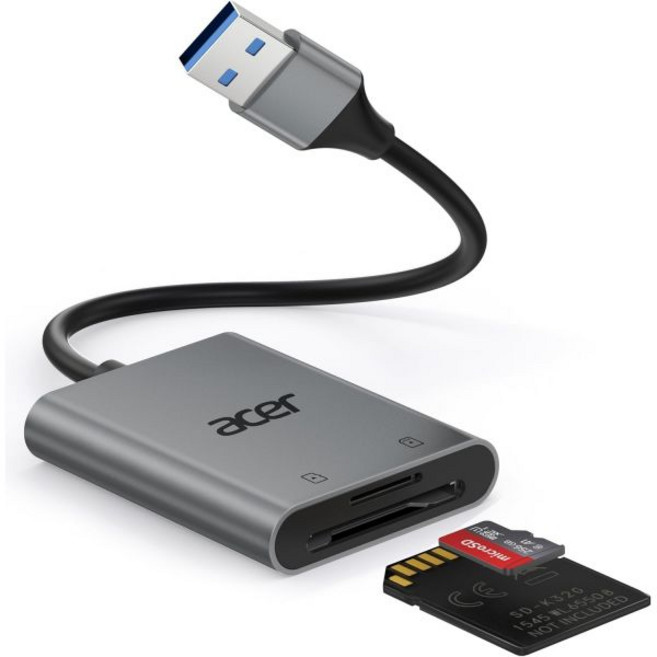 에이서 SD 카드 리더기 USB C 듀얼 슬롯 타입 메모리 알루미늄 마이크로 카메라 어댑터 마이크로SD SDHC SDXC 호환 핸드폰1615 맥북 태블릿 프로 안드로이드 노트북, Grey