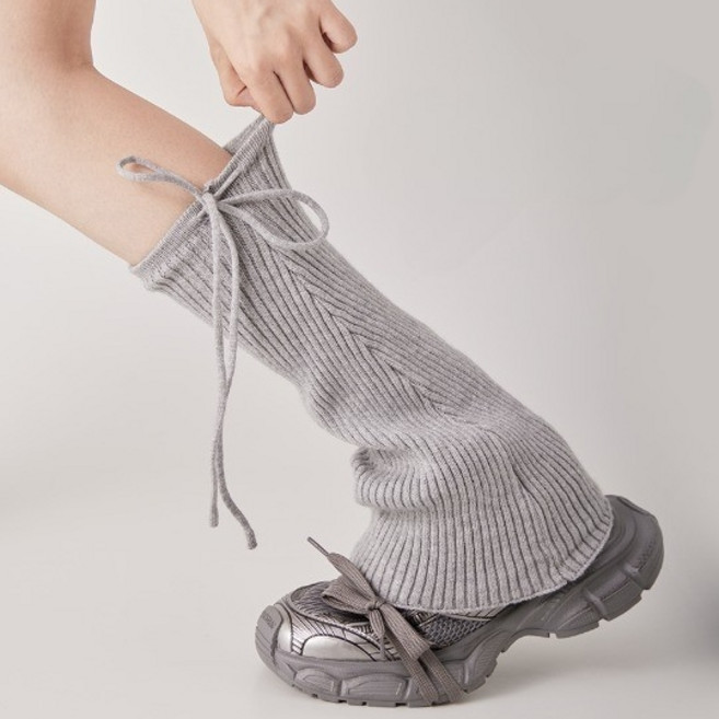 말랑킷 니트 리본 레그워머 여성 발토시 골지 니삭스 발레코어