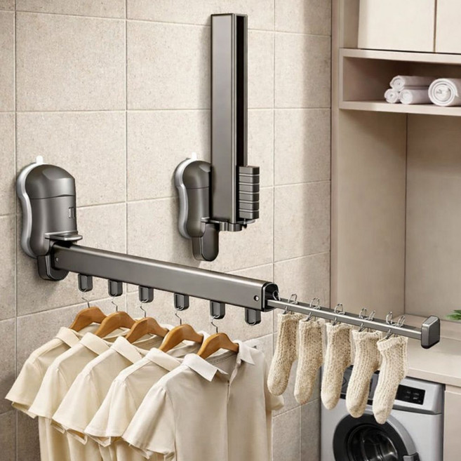 다성 무타공 흡착 접이식 빨래 건조대, 그레이