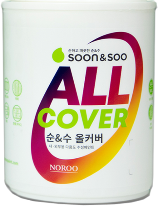 노루 순앤수 올커버페인트 셀프 벽지용 젯소 없이 내부 외부 어디에나 가능한 항균페인트 1L, 화이트(반광), 1개