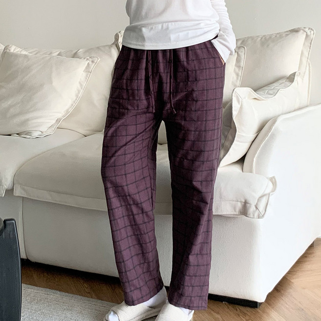 국산 클래식 체크무늬 여자 파자마 9부바지
