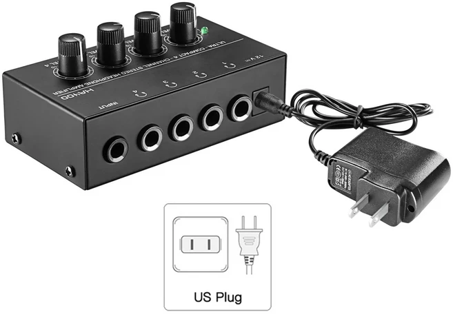 HA400 헤드폰 앰프 4 채널 미니 스테레오 헤드폰 앰프 전원 어댑터가있는 초소형 오디오 EU US 플러그 어댑, 01 B-US-HA400