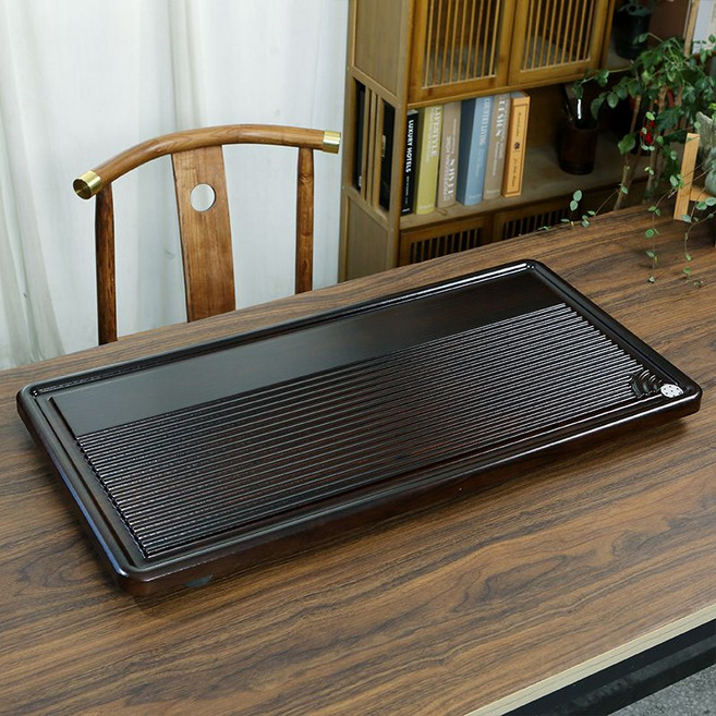 木質茶盤 茶托 功夫茶具 托盤 茶臺 瀝水盤 茶海, 1個, 款式四黑大號81*40.5*2.5