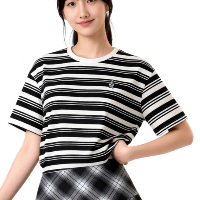 오우하하 여성 반팔티 곰돌이 스트라이프