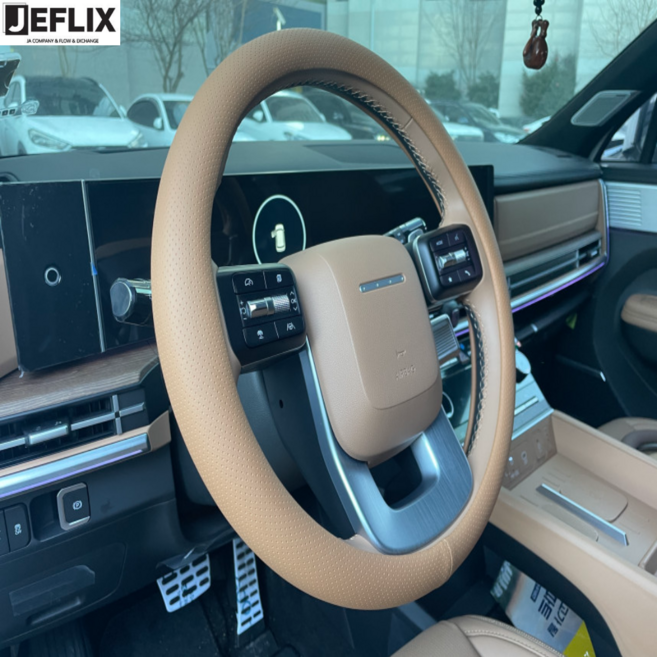 제플릭스 자동차 차량용 가죽 핸들커버 순전형, 싼타페MX5 피칸브라운