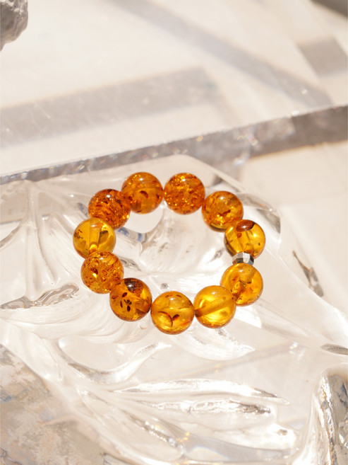 [A77][Amber 호박] 폴란드 금파 팔찌 925 실버 컷팅볼 스트레치 반지